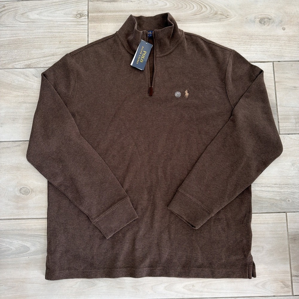 NEW Polo Ralph Lauren Shirt Mens XL XLarge Nutmeg Brown Classic 1/4 Zip Sweater
